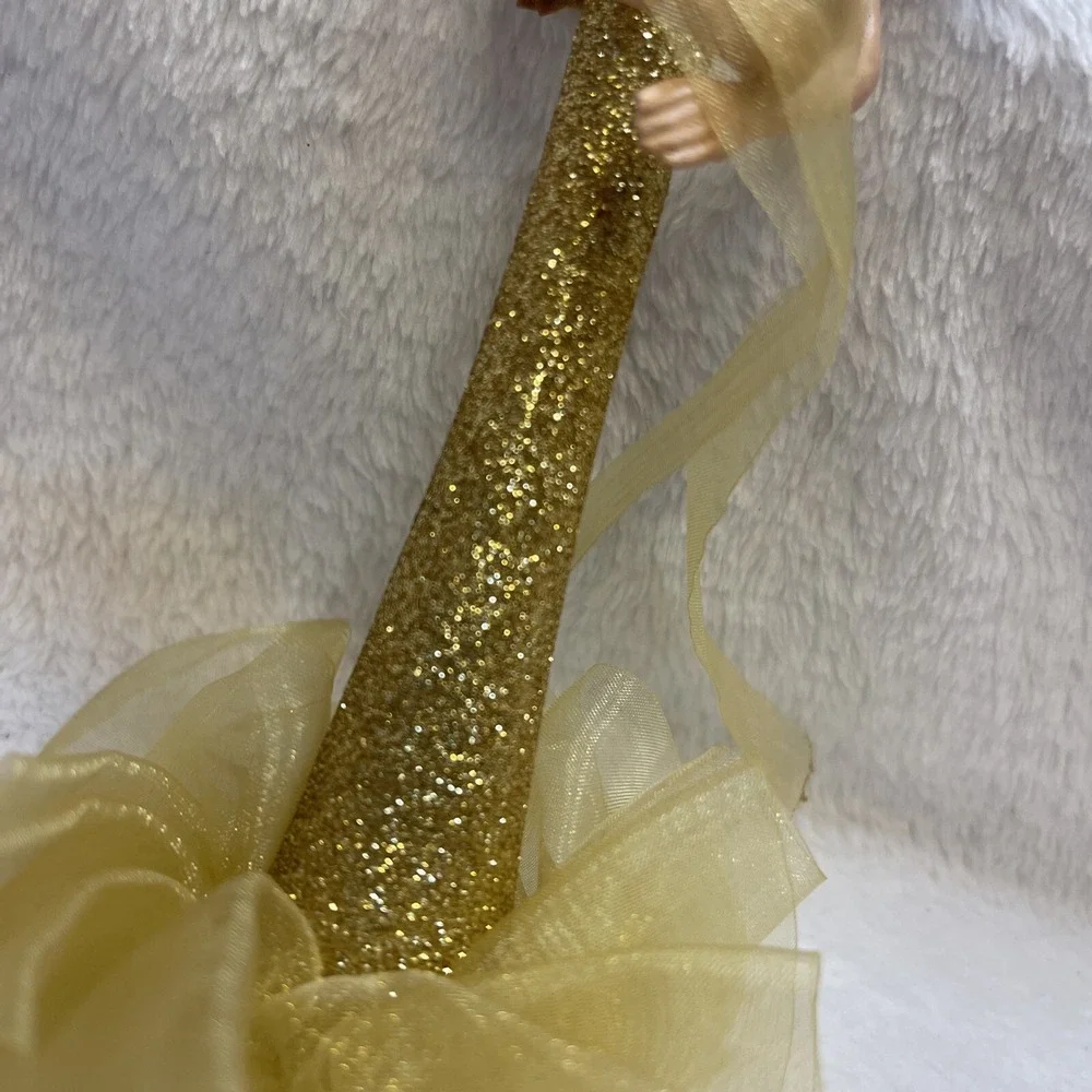 Gold Glitter Dress Figurine Woman Ornament Hat Elegant‎ Sparkle Holiday Decor